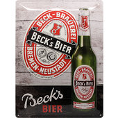 Rétro Plaque en méta Beck's Bottle Label Wood - Dimension: 30x40cm