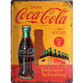 Targa met. retro Coca-Cola In Bottles Yellow Dimensioni: 30 x 40 cm