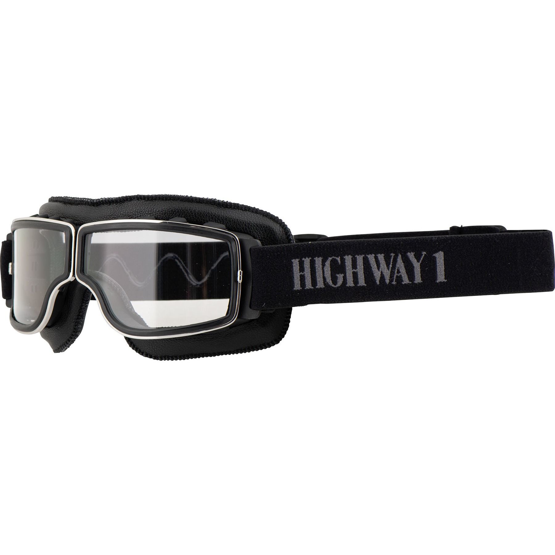 Clear Lens Chrome Frame Black Strap Motorcycle Bike Cruiser Scooter Goggles