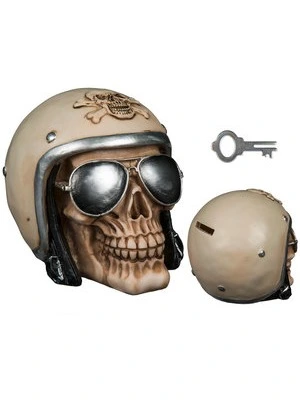 Salvadanaio teschio con casco