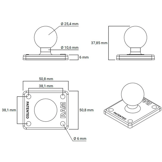 RAM Mounts s Basisplatte Quadratisch