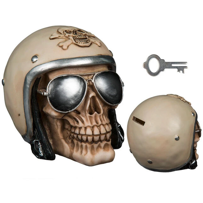 undefined Spardose Totenkopf mit Motorradhelm