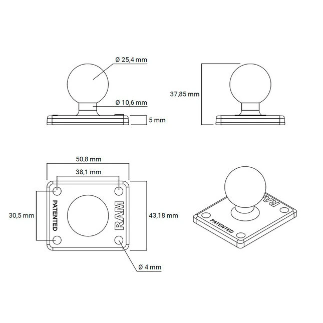 RAM Mounts s Basisplatte Rechteckig