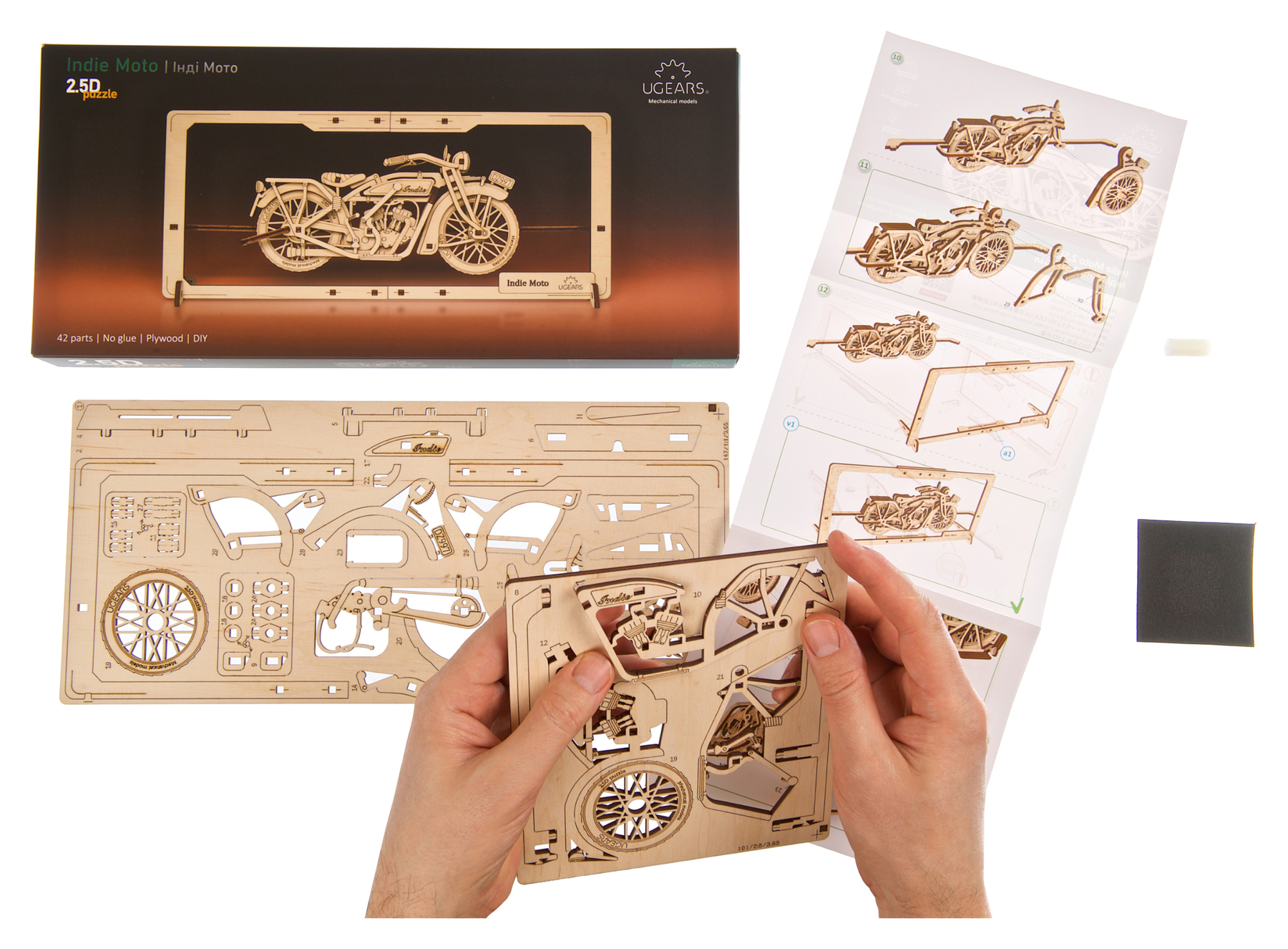 Ugears UGEARS INDIE MOTO PUZZLE 2.5D, 30X13X5,8CM