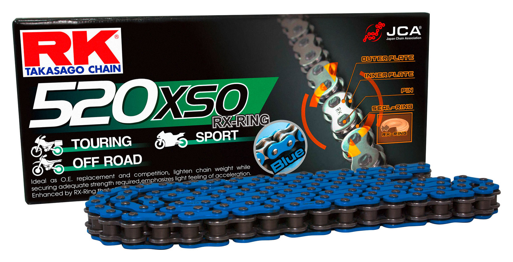 RK Kettensätze RK chain kit with coloured Chain, Pinion, Sprocket