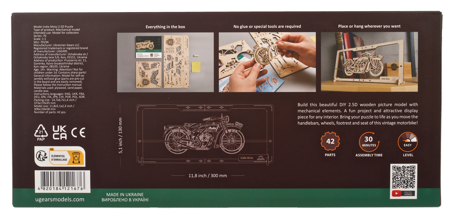 Ugears UGEARS INDIE MOTO PUZZLE 2.5D, 30X13X5,8CM