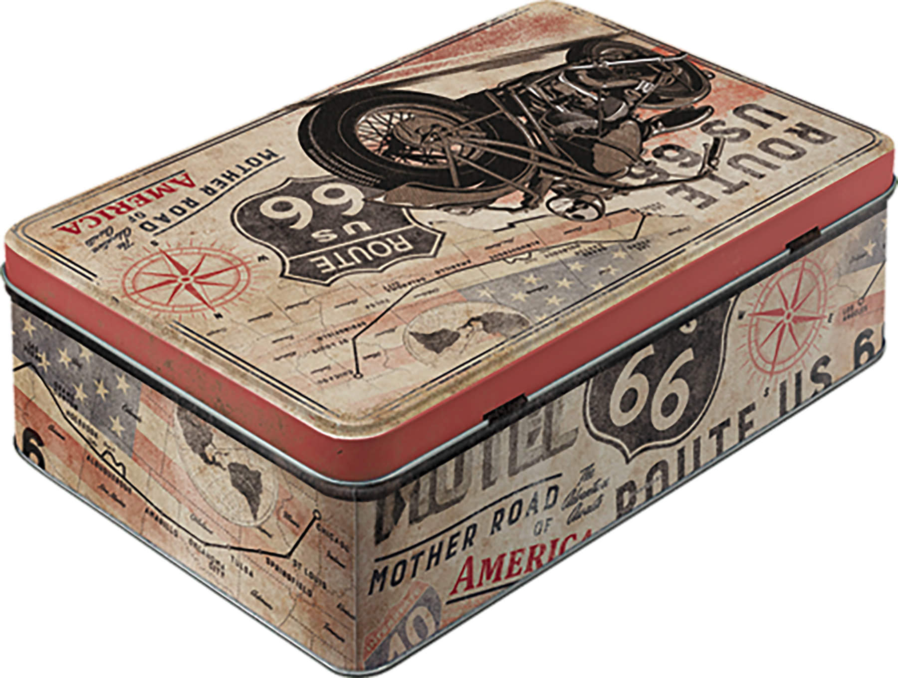 US Highways *ROUTE 66* STORAGE TIN FLAT, SIZE 7X16X23 CM