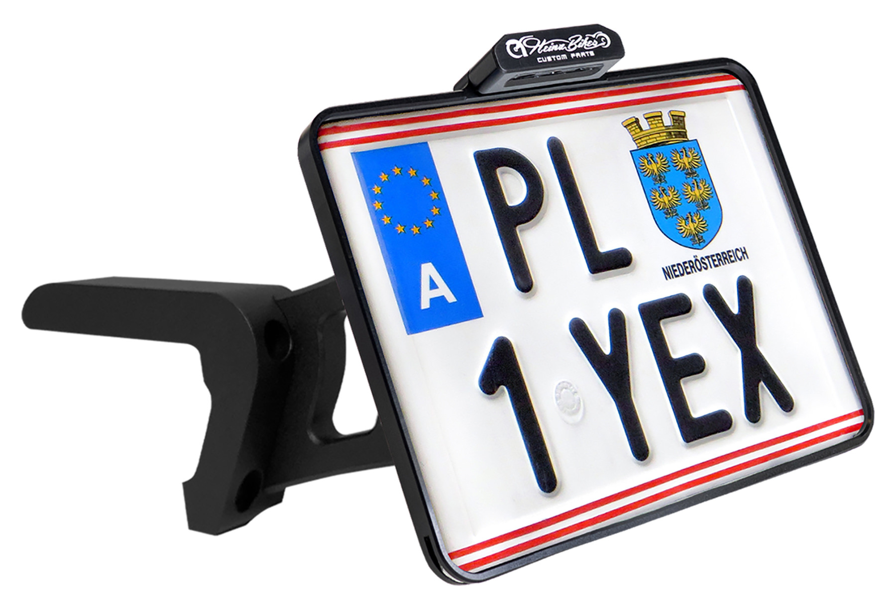 HeinzBikes Side Mount license plate holder Black with license plate