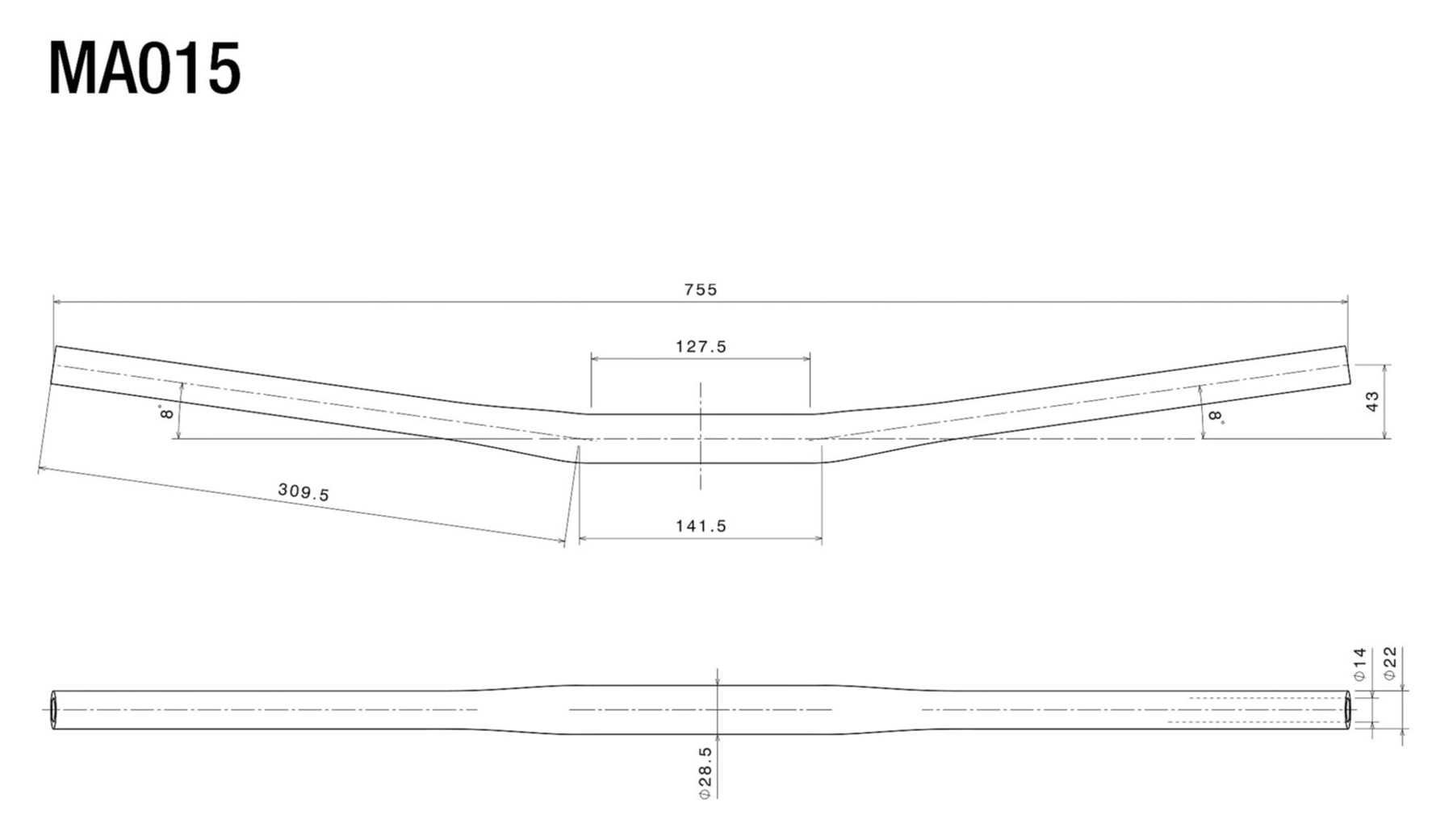 Drag bar handlebar, aluminum