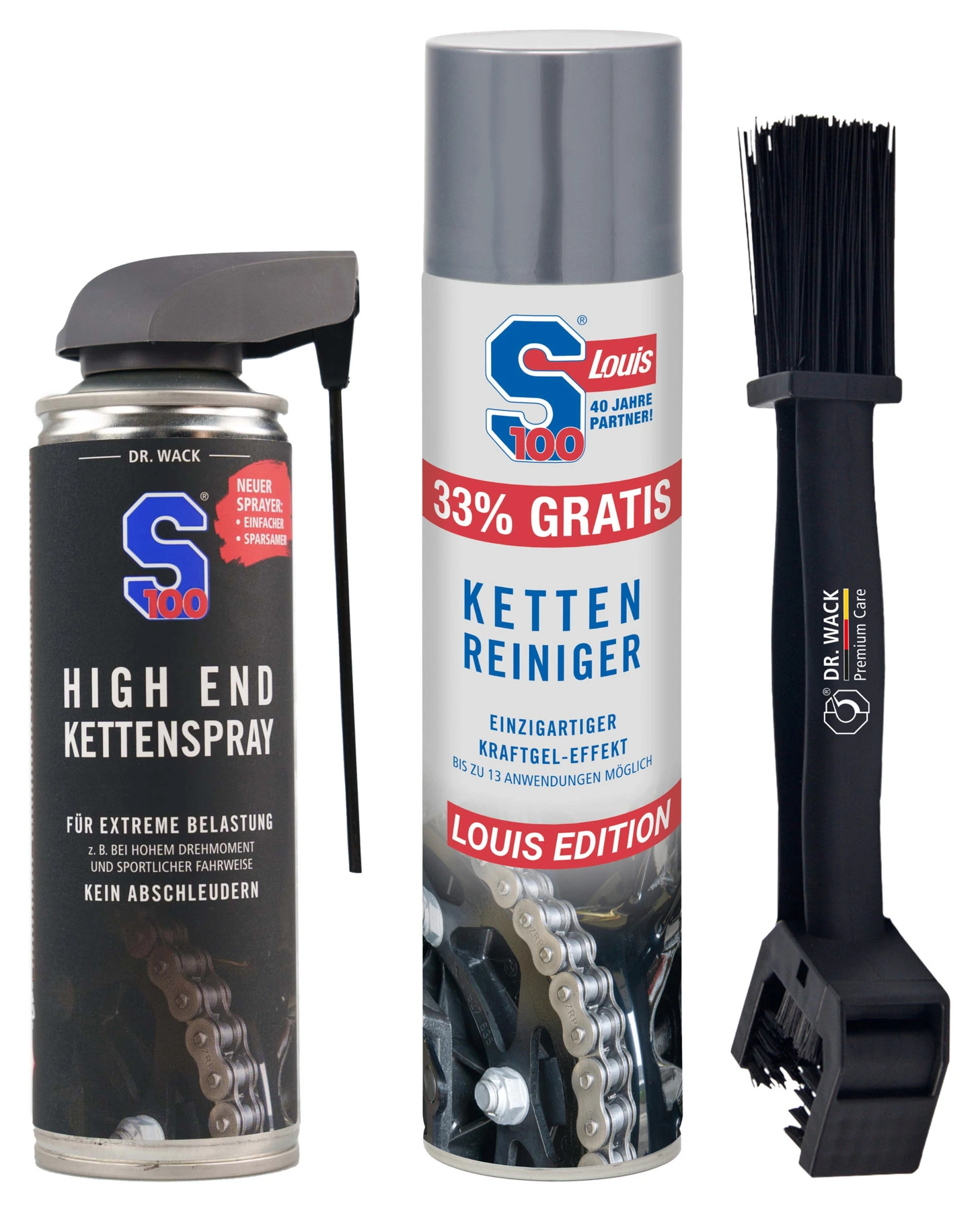 Set: chain brush, chain cleaner and