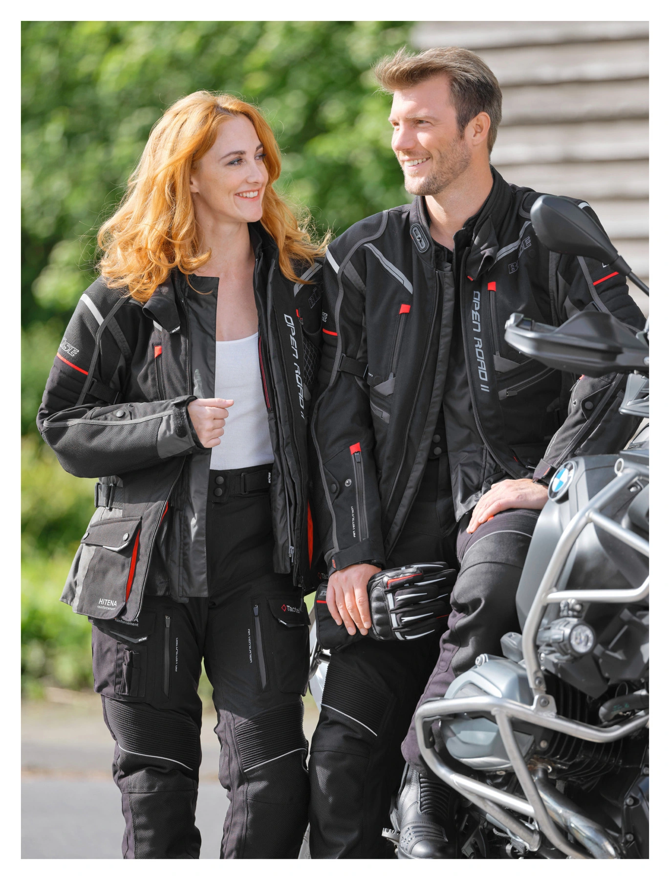 Textile motorcycle jacket fit and trousers