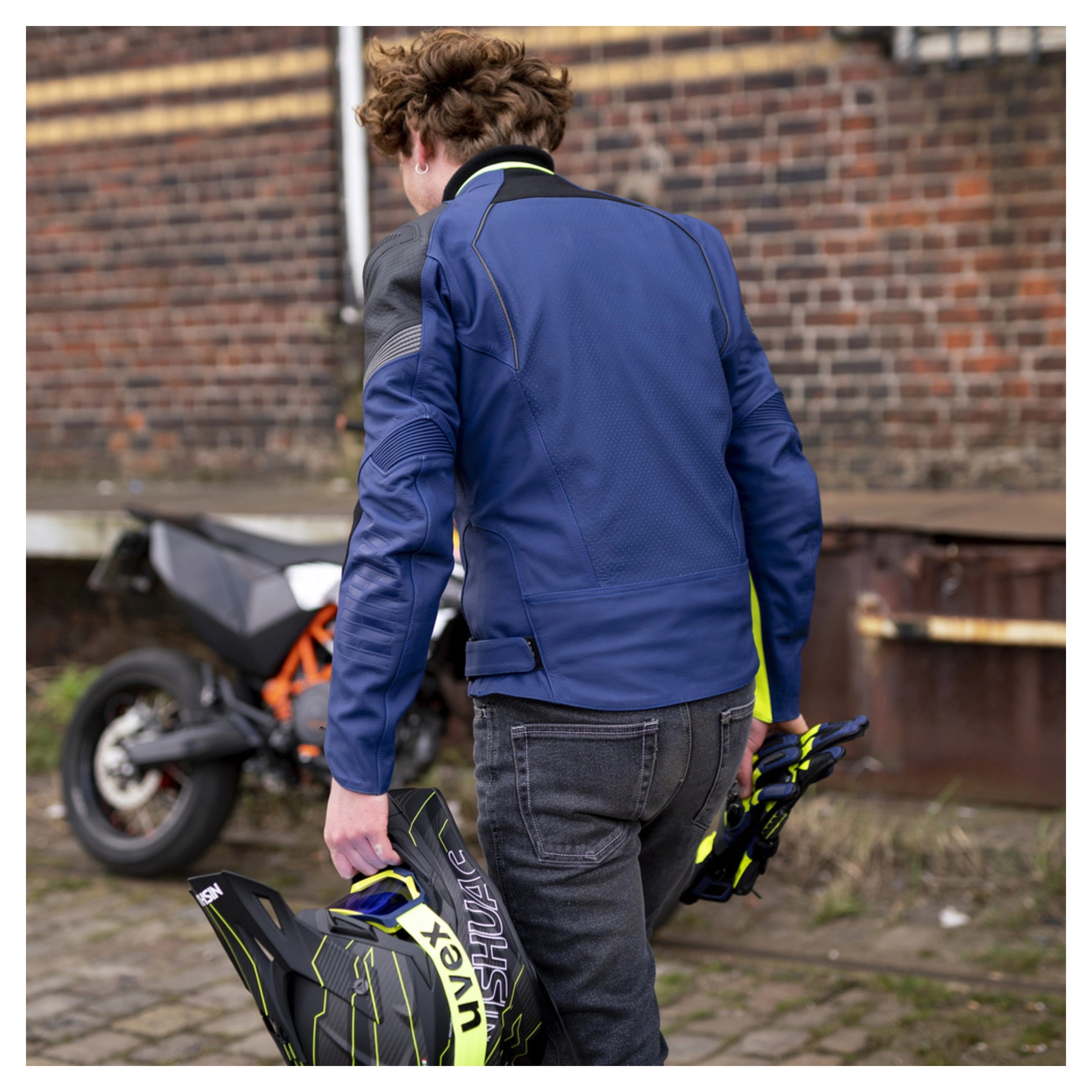 Blue and black motorcycle jacket top