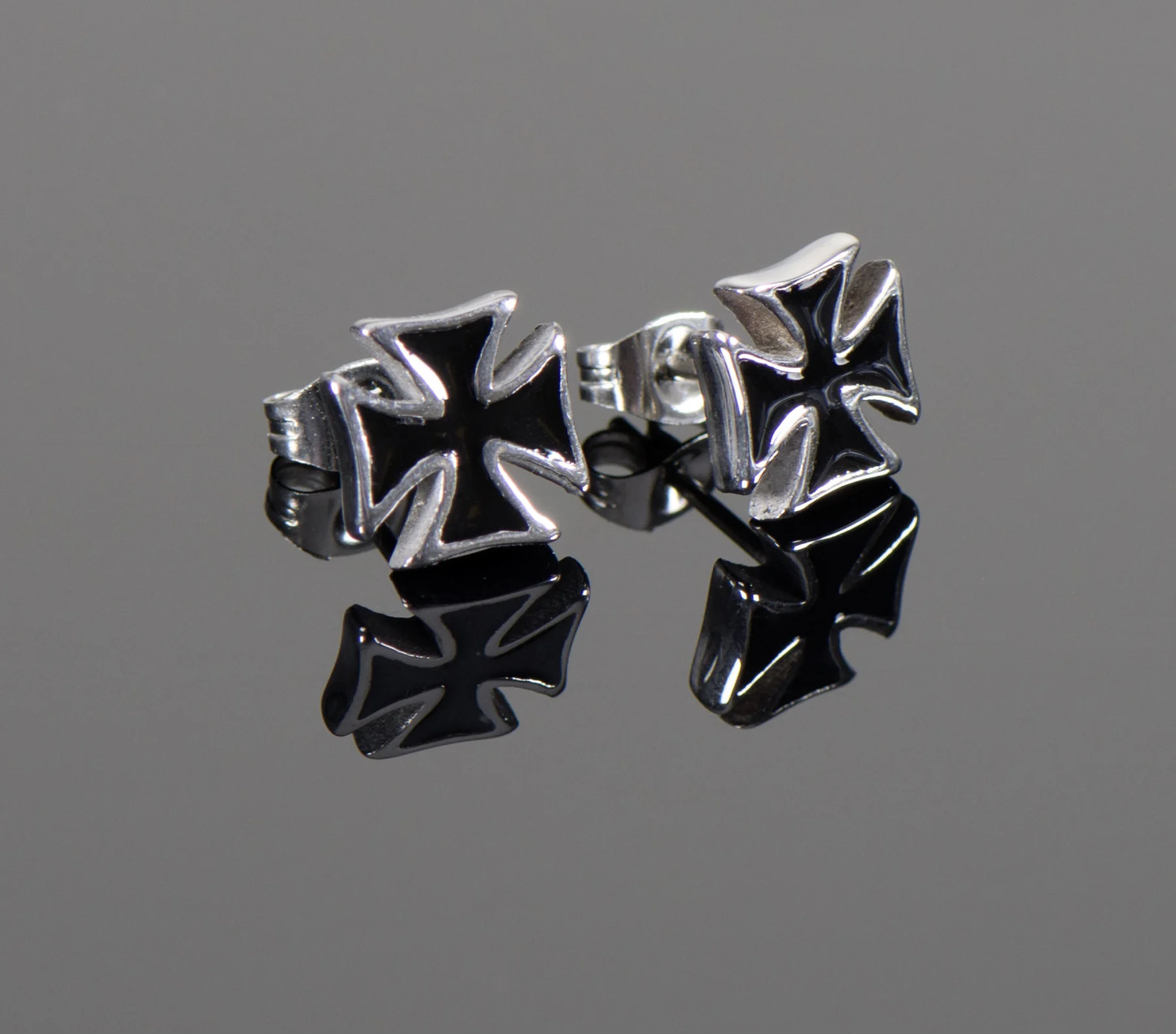 IRON CROSS EAR STUDS PAIR STAINLESS STEEL