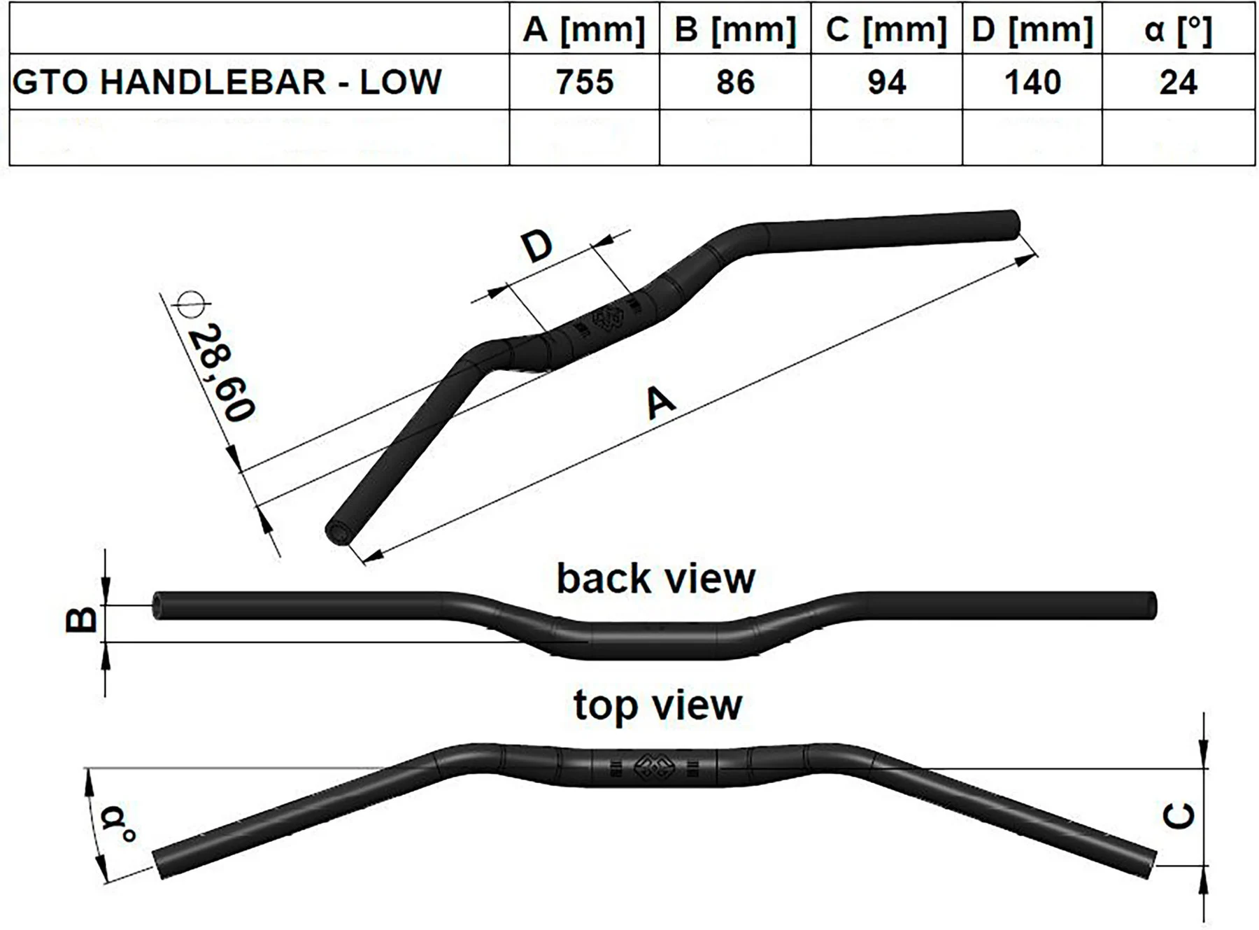 Gt Oversize Handlebar Width 755Mm