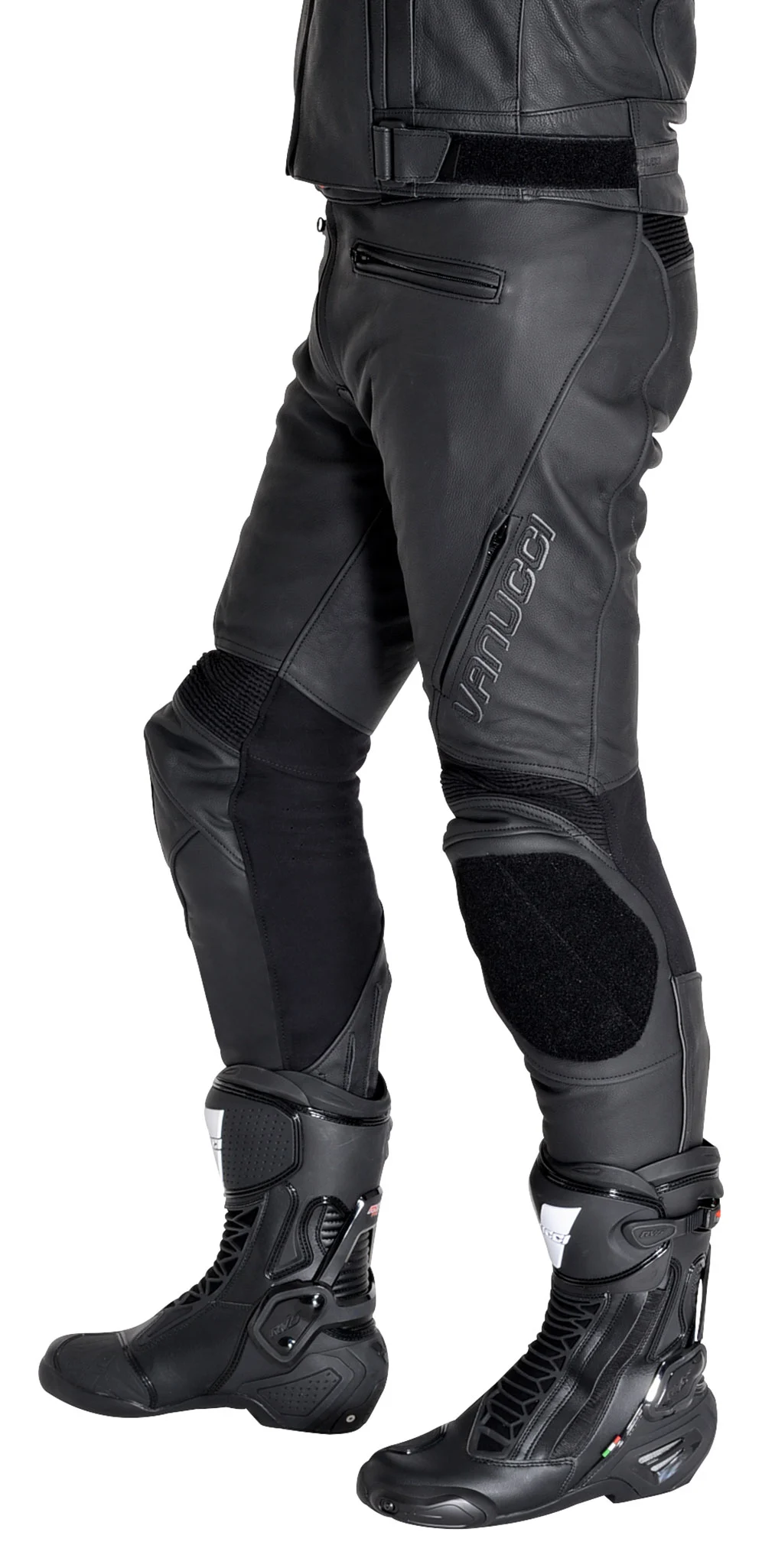 Triple Perforated Unisex Black Leather Riding Pants