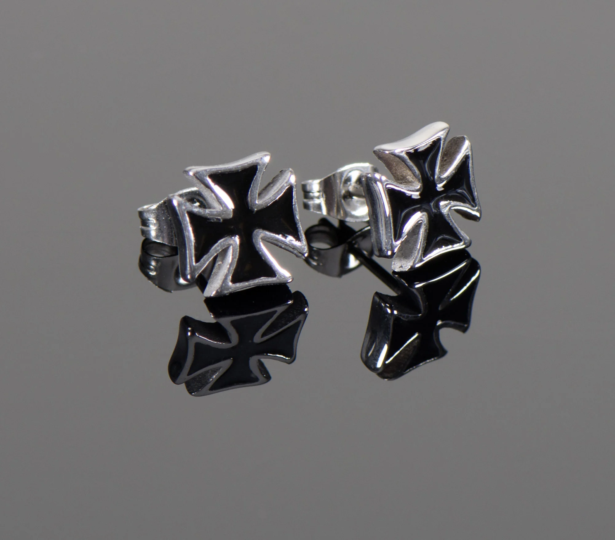 IRON CROSS EAR STUDS PAIR STAINLESS STEEL