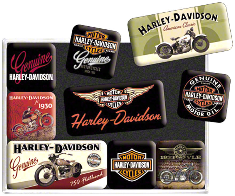Kühlschrank-Magnet-Set Harley-Davidson Logos 9-teilig - Retro Viele Motive 