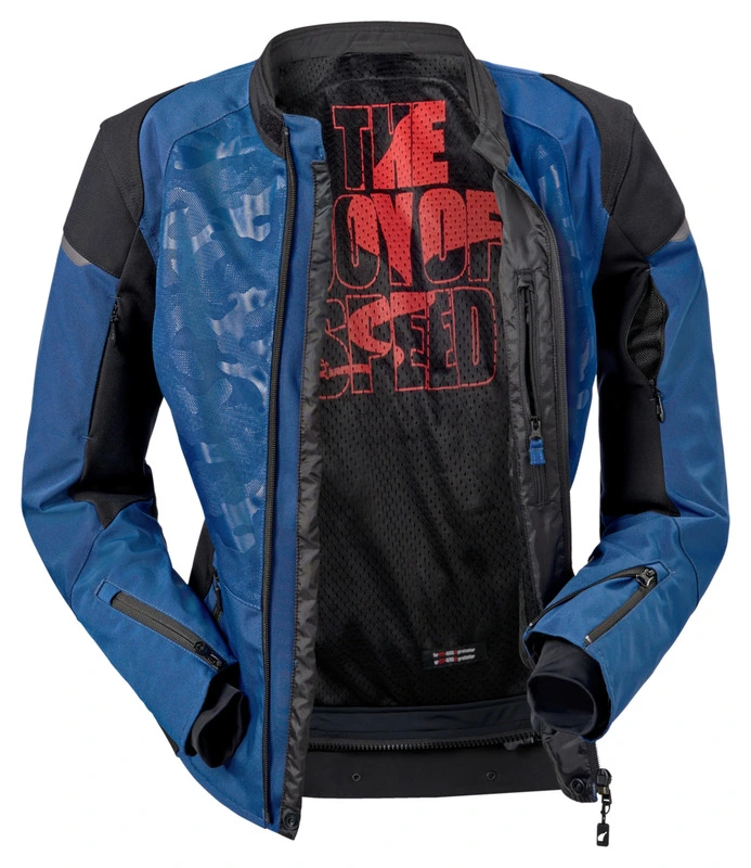 Blue and black motorcycle jacket sales