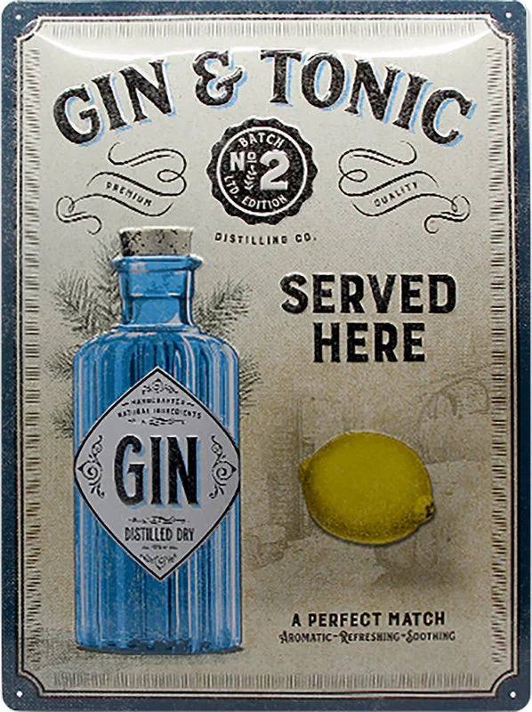 Targa metallica retro Gin & Tonic