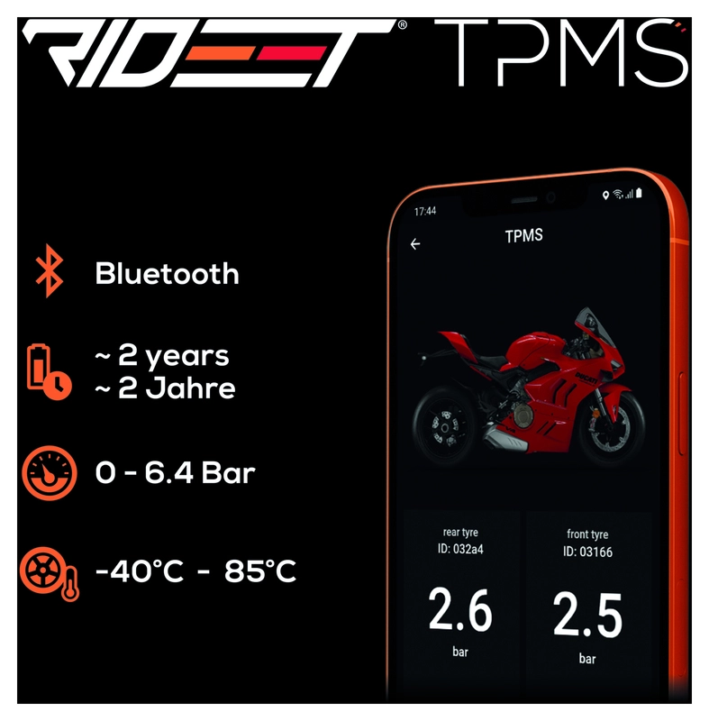 Draadloos TPMS Bandenspanningscontrolesysteem Motorfiets - 3 Externe Sensoren Met Real-time Monitoring