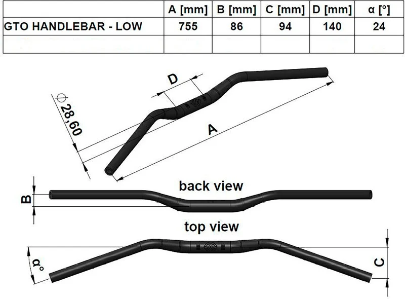 Gt Oversize Handlebar Width 755Mm