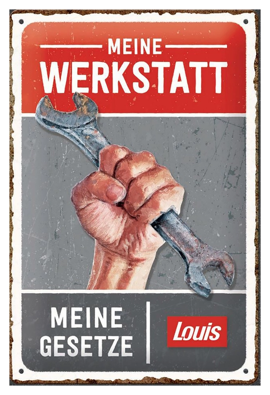 Plaque en tôle Meine Werkstatt,